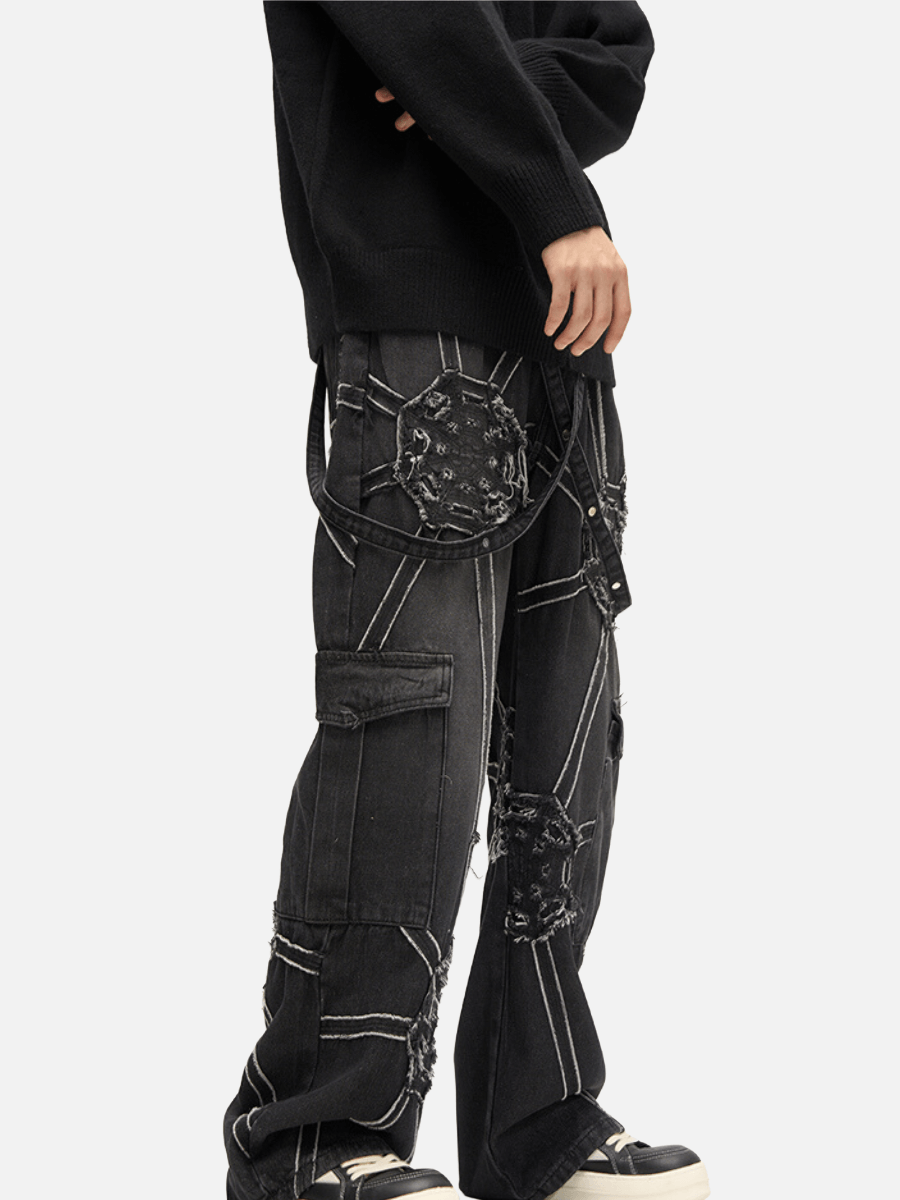 spider web denim pants