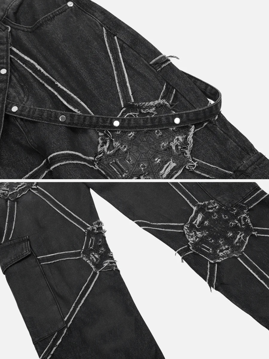 spider web denim pants