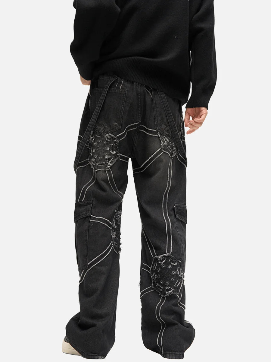 spider web denim pants