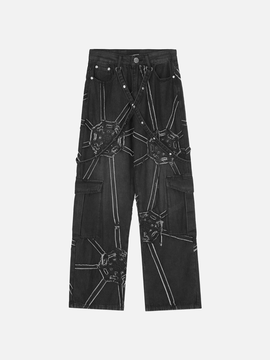 spider web denim pants