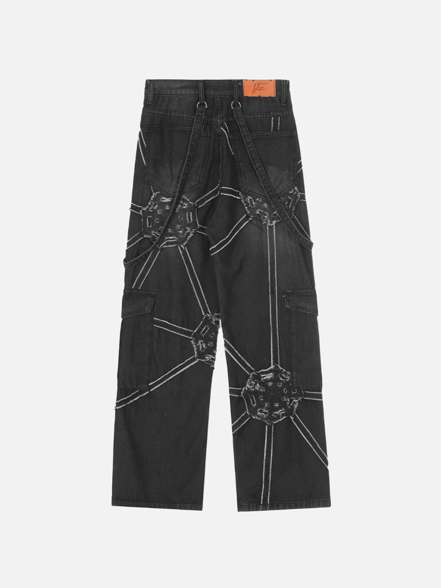 spider web denim pants