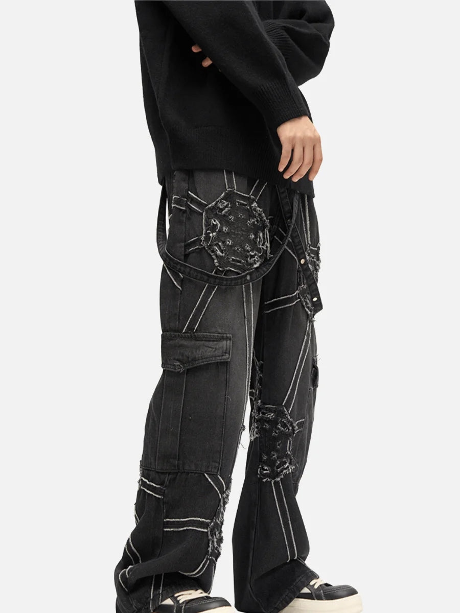 spider web denim pants