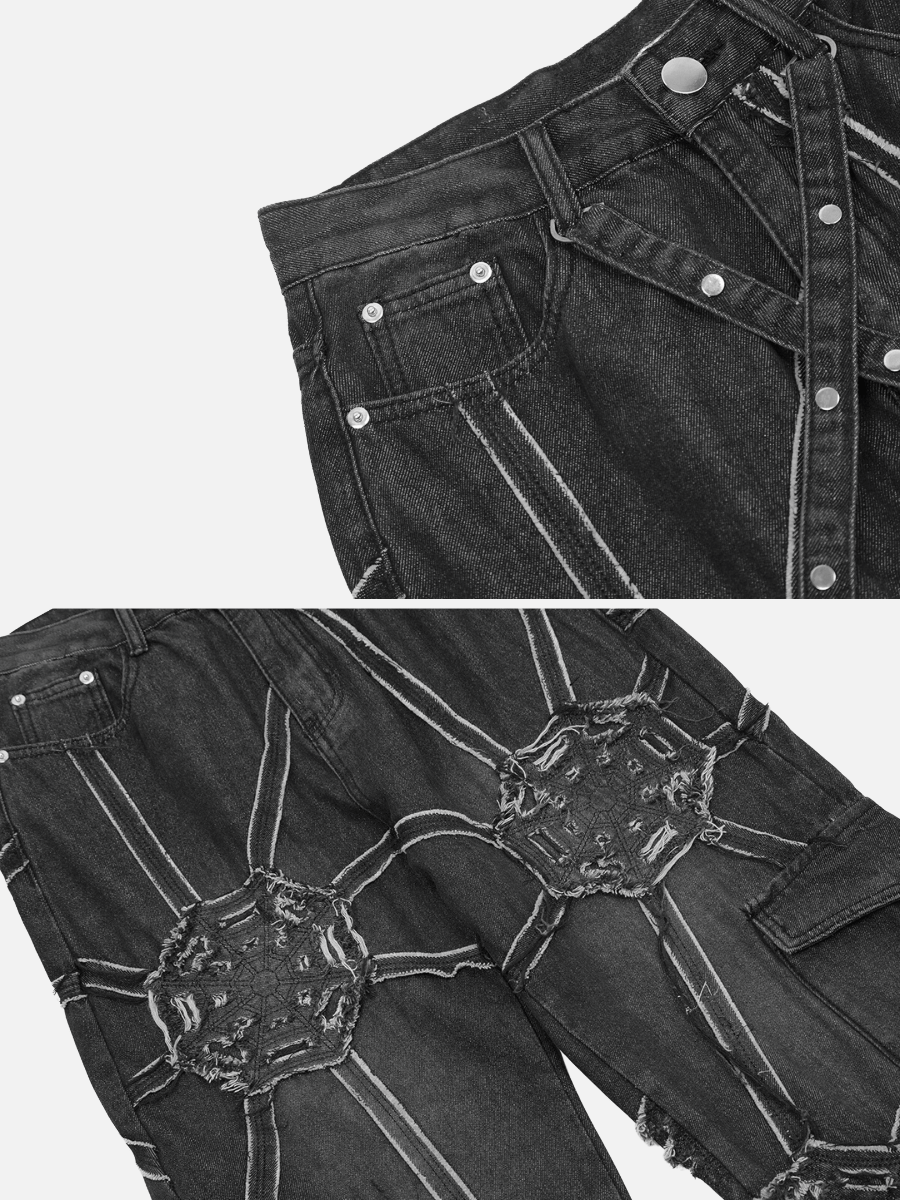 spider web denim pants
